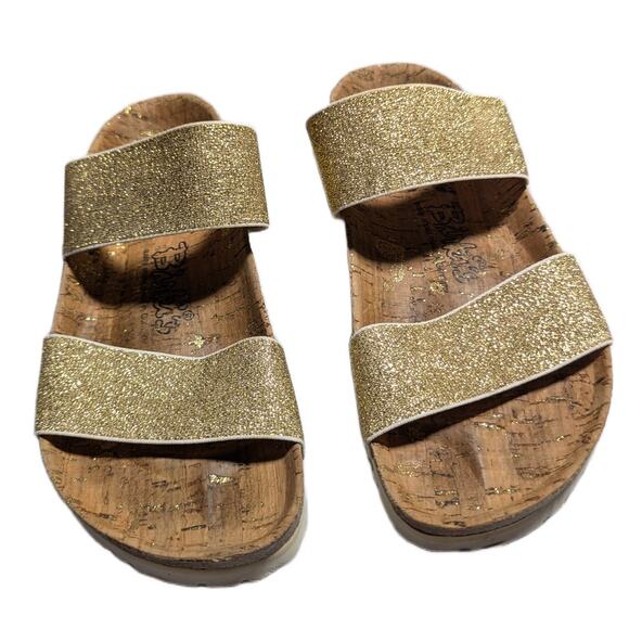 Birkenstock Birki's Gold Glitter Double Strap Cork Footbed Slide Sandals 36 5 N - Picture 2 of 6